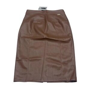 Marc New York Skirt Womens Large Brown Faux Leather Pencil Tummy Control NWT